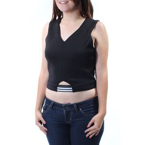 KIIND OF Womens Black Sleeveless V Neck Crop Top Size: S